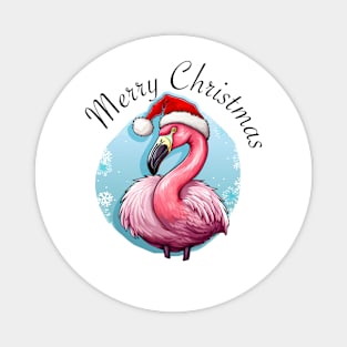 Pink Flamingo Wearing Santa Hat - Merry Christmas (Black Lettering) Magnet